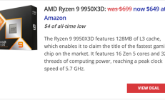 各自价位最好的两款游戏CPU!AMD 7800X3D、9950X3D降至历史低价